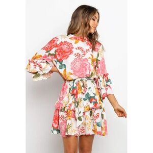 NWT PETAL & PUP Peta Floral Tiered Dress White Women Size Medium Spring Party